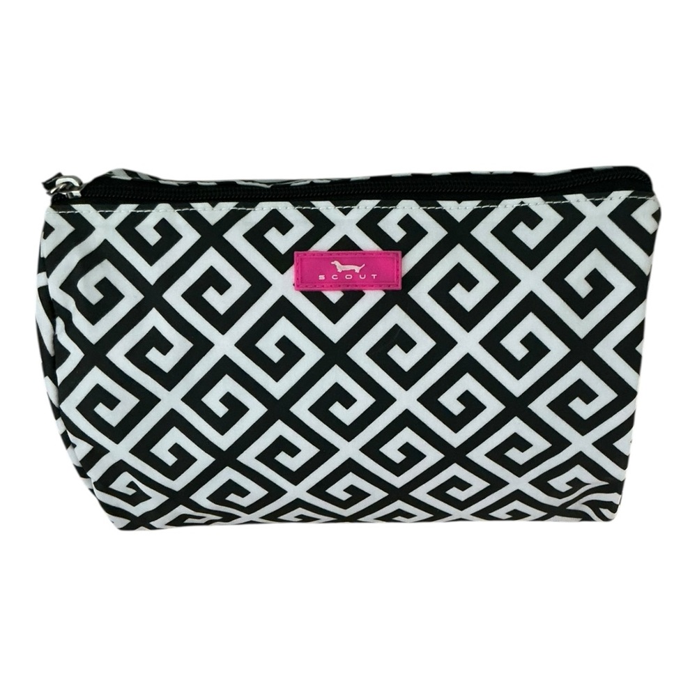 SCOUT Black White Greek Key Cosmetic Bag – 9x6 – Water-Resistant – Excellent